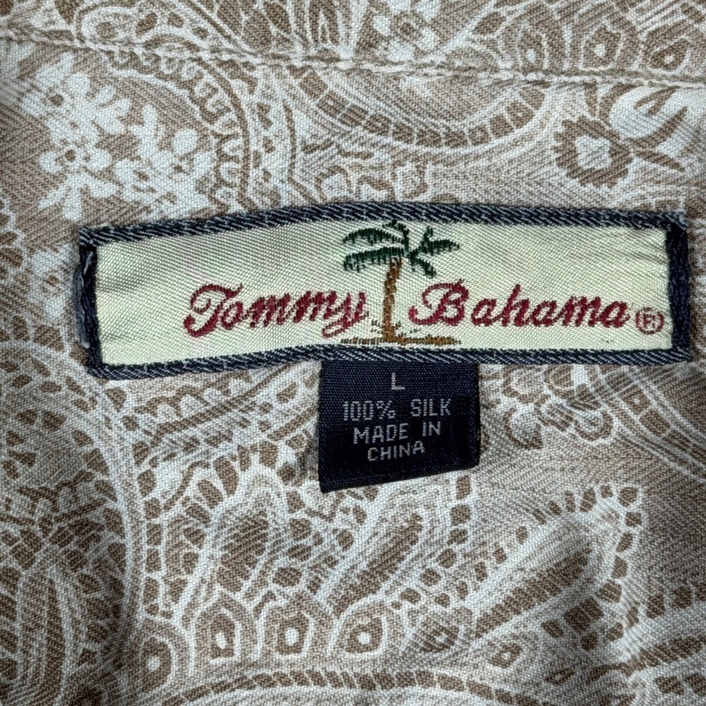 Tommy Bahama Mens Short Sleeve Paisley Camp Shirt Tan Cream Button Up Medium - Picture 4 of 11